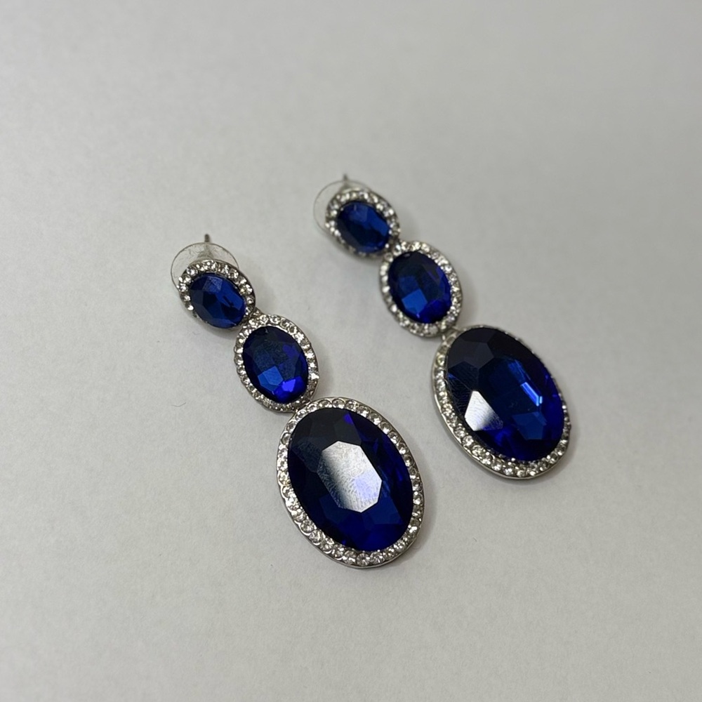 Blue Sapphire Drop Earrings • Pageant Jewelry